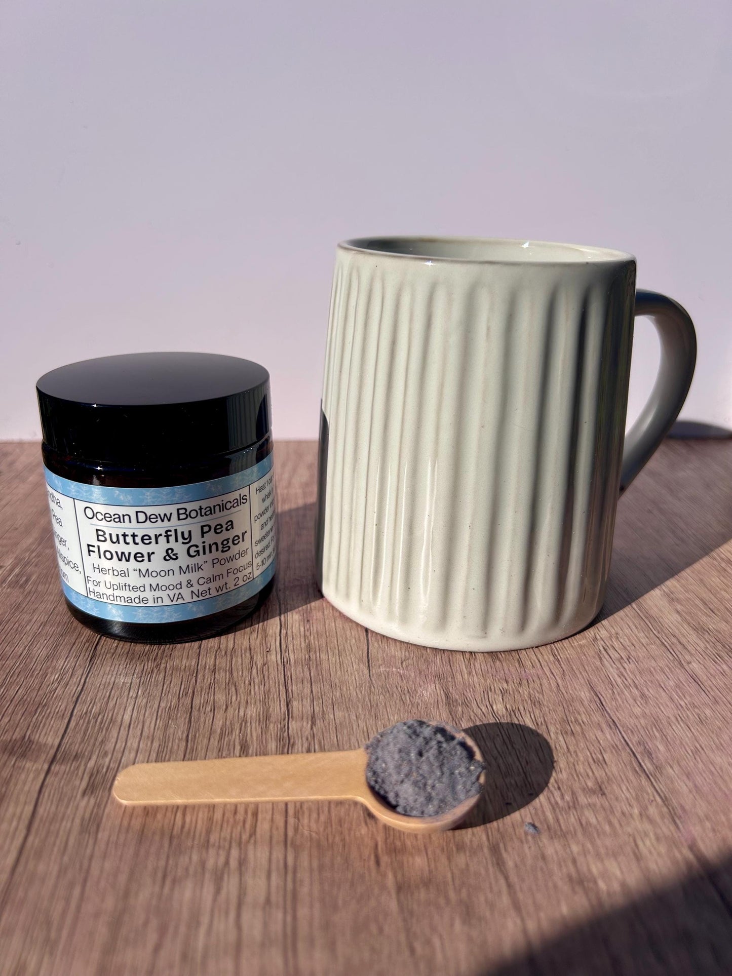 Butterfly Pea Flower & Ginger Herbal Latte Powder Blend – Blue Latte Mix, Mood-Boosting Herbal Drink, Vegan Colorful Latte