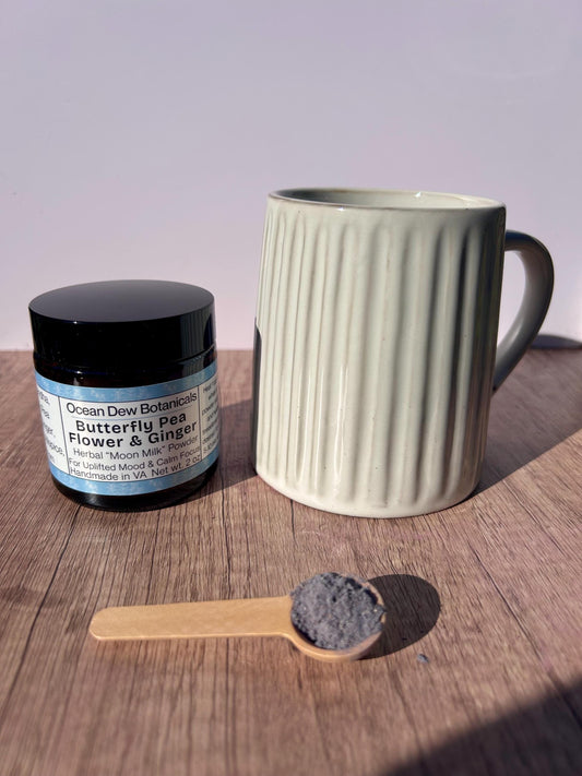 Butterfly Pea Flower & Ginger Herbal Latte Powder Blend – Blue Latte Mix, Mood-Boosting Herbal Drink, Vegan Colorful Latte