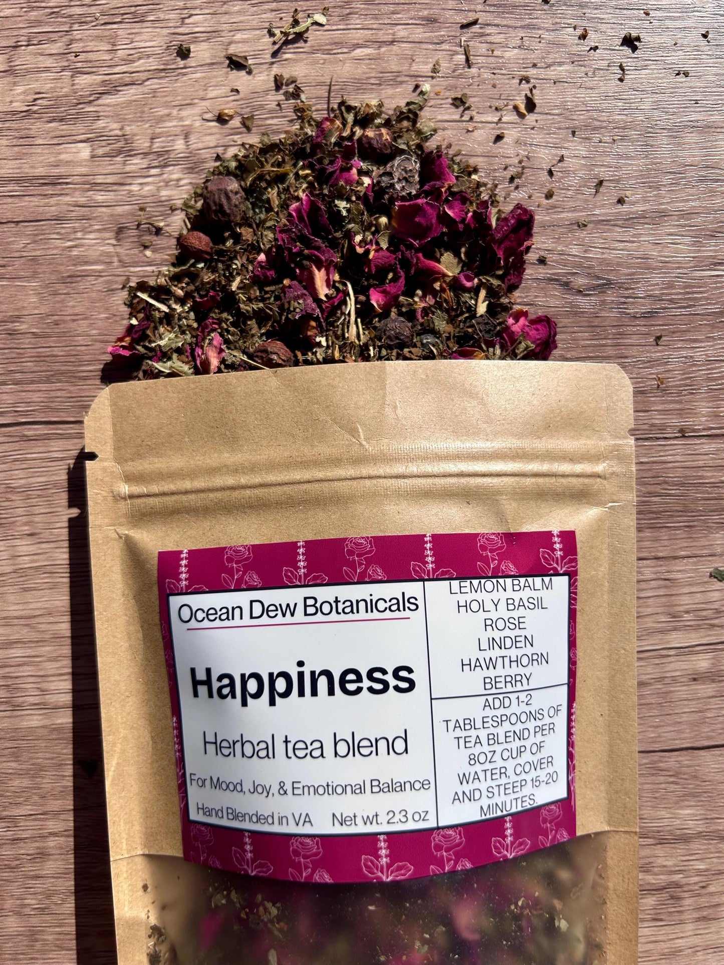 Happiness Lemon Balm & Rose Herbal Tea Blend For Mood, Joy, and Emotional Balance