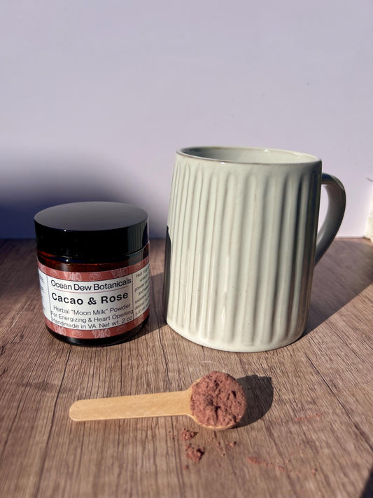 Cacao & Rose Latte Herbal Powder Blend – Vegan Herbal Hot Chocolate Mix, Adaptogenic Cacao Blend, Rose Wellness Drink