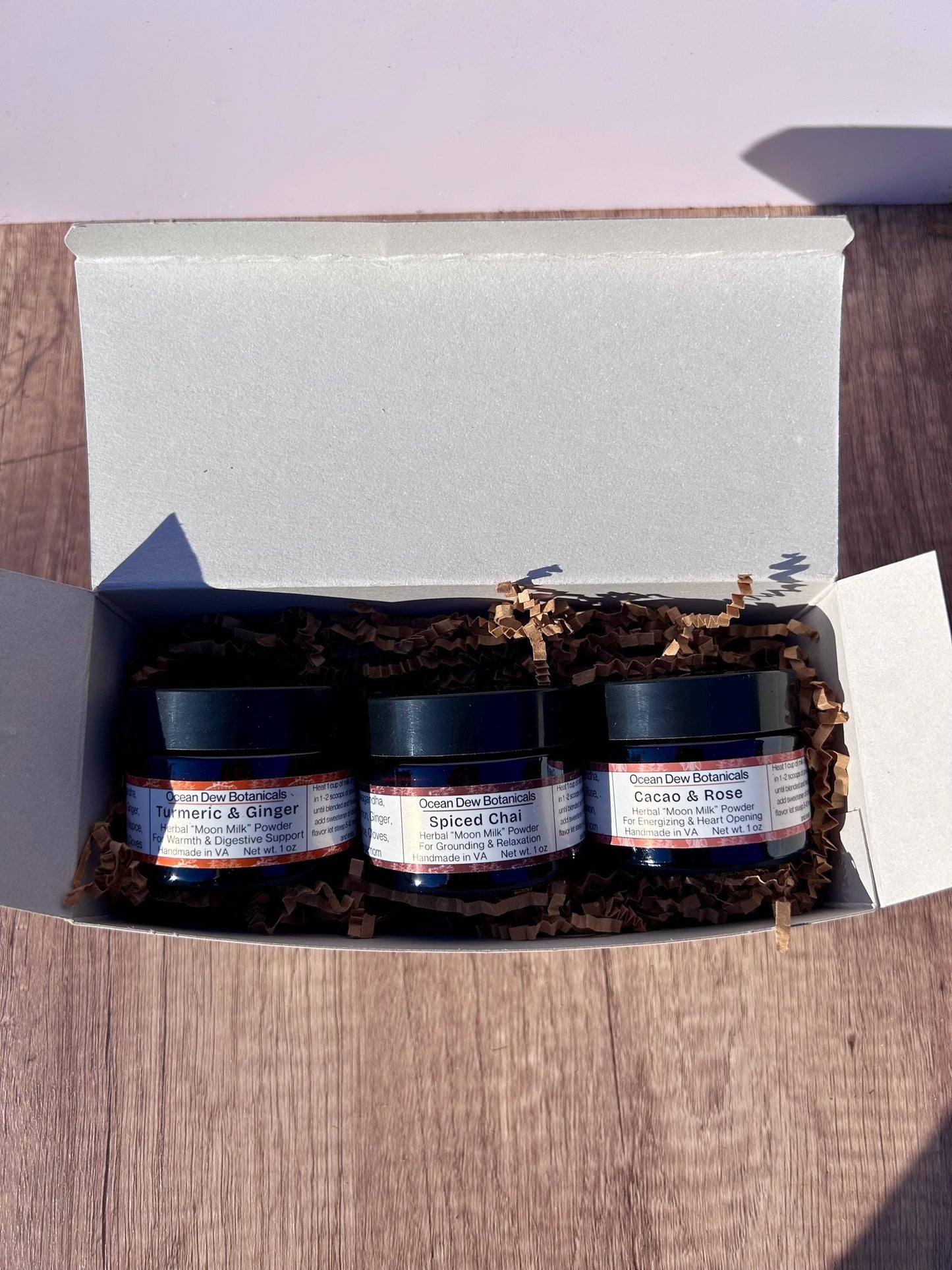 Warm Lattes Herbal Powder Sampler Set with Spiced Chai, Cacao & Rose, Turmeric & Ginger