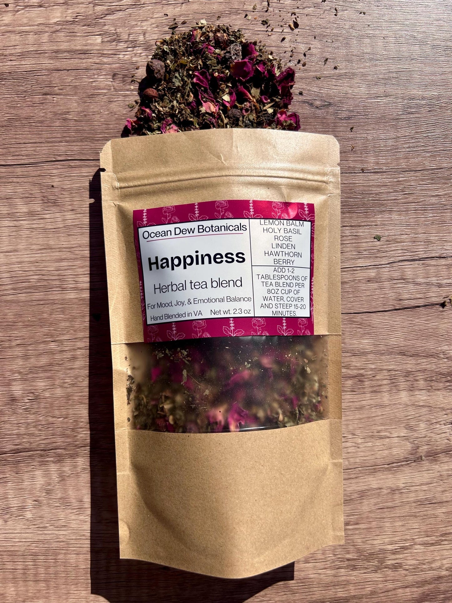 Happiness Lemon Balm & Rose Herbal Tea Blend For Mood, Joy, and Emotional Balance