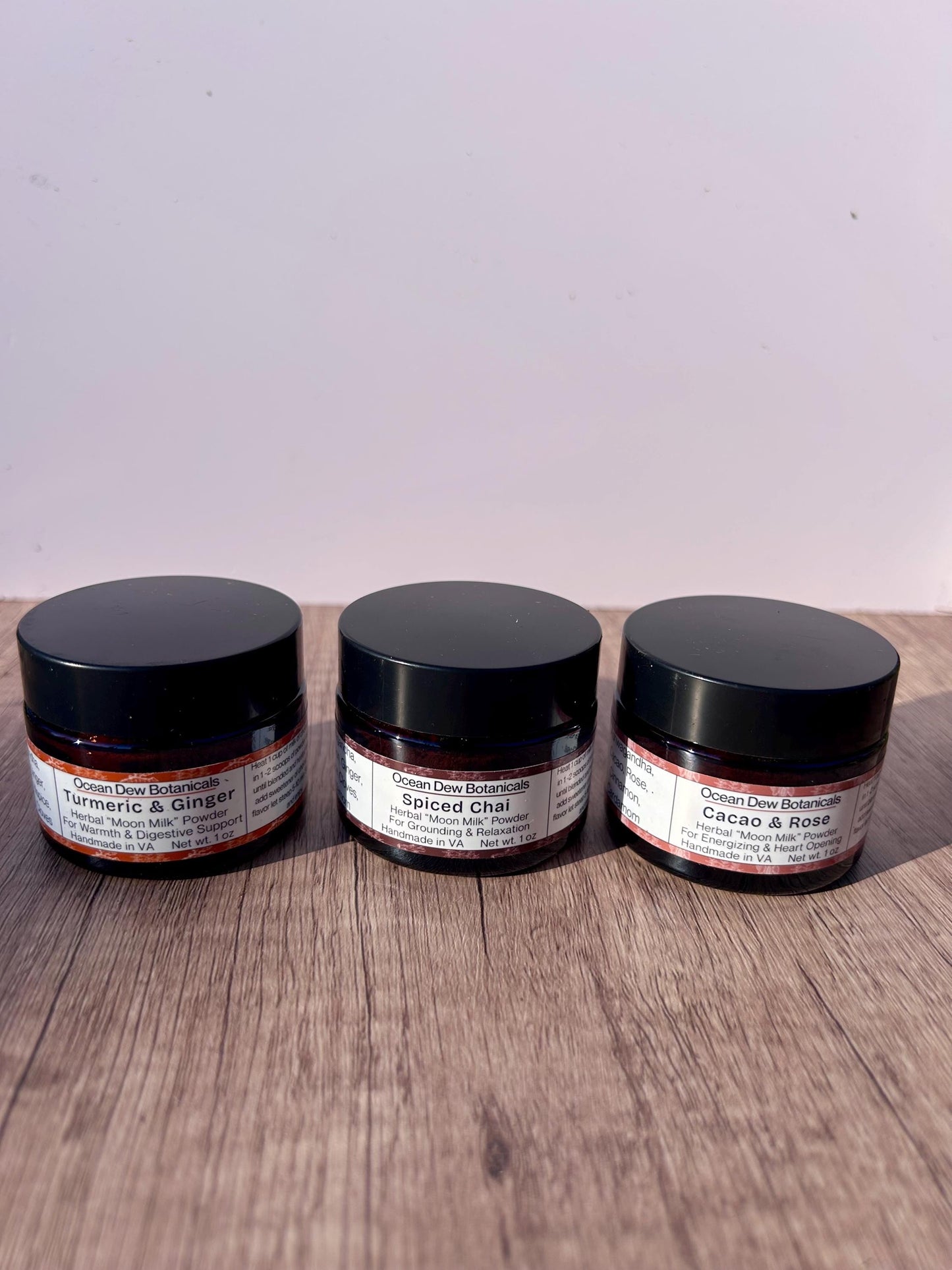 Warm Lattes Herbal Powder Sampler Set with Spiced Chai, Cacao & Rose, Turmeric & Ginger