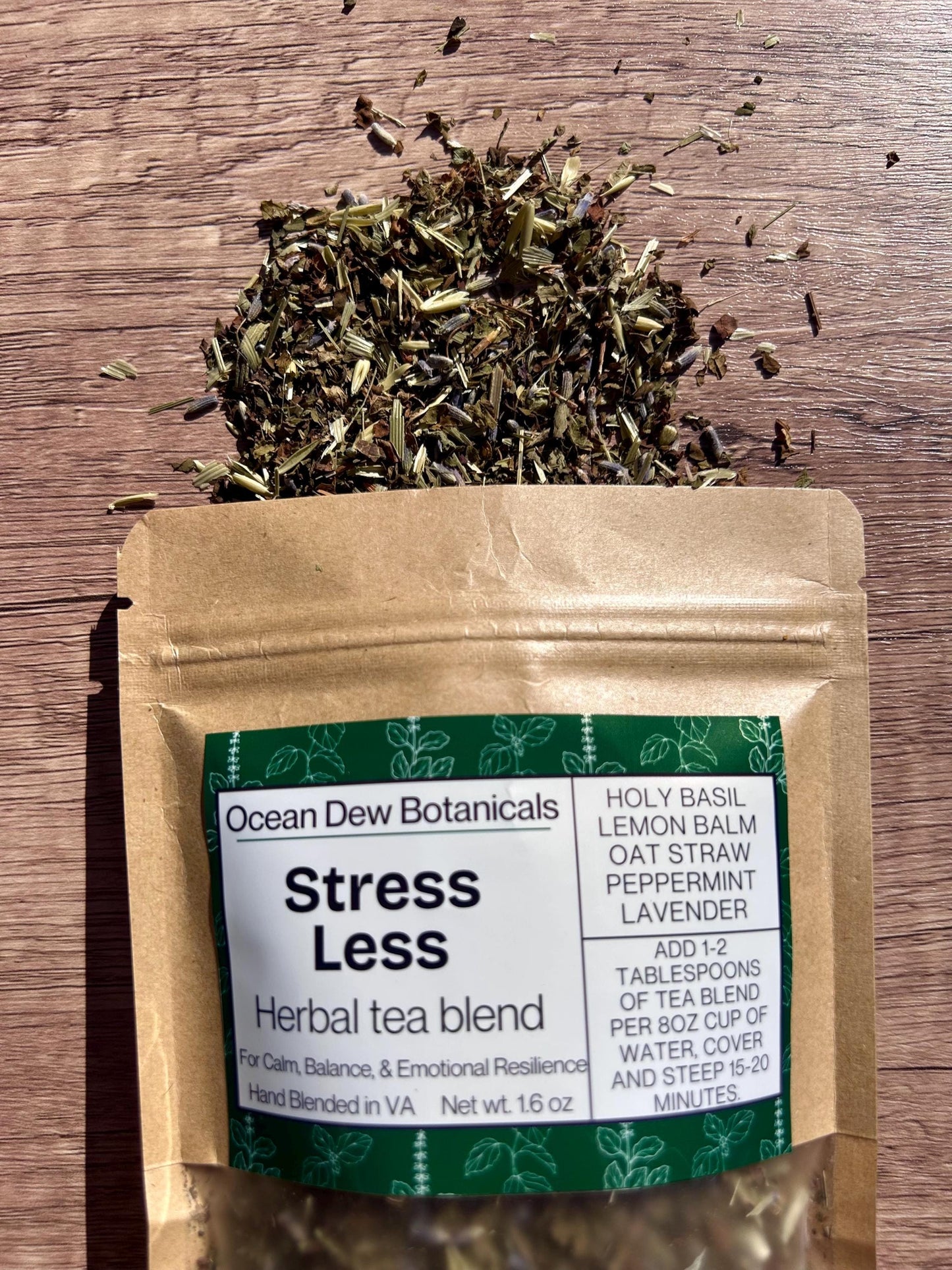 Stress Less Holy Basil & Lemon Balm Herbal Tea Blend For Calm, Balance, and Emotional Resilience