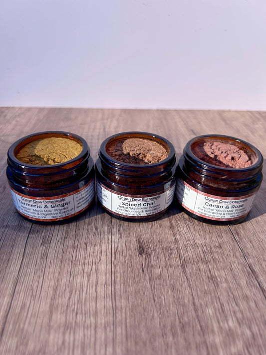Warm Lattes Herbal Powder Sampler Set with Spiced Chai, Cacao & Rose, Turmeric & Ginger