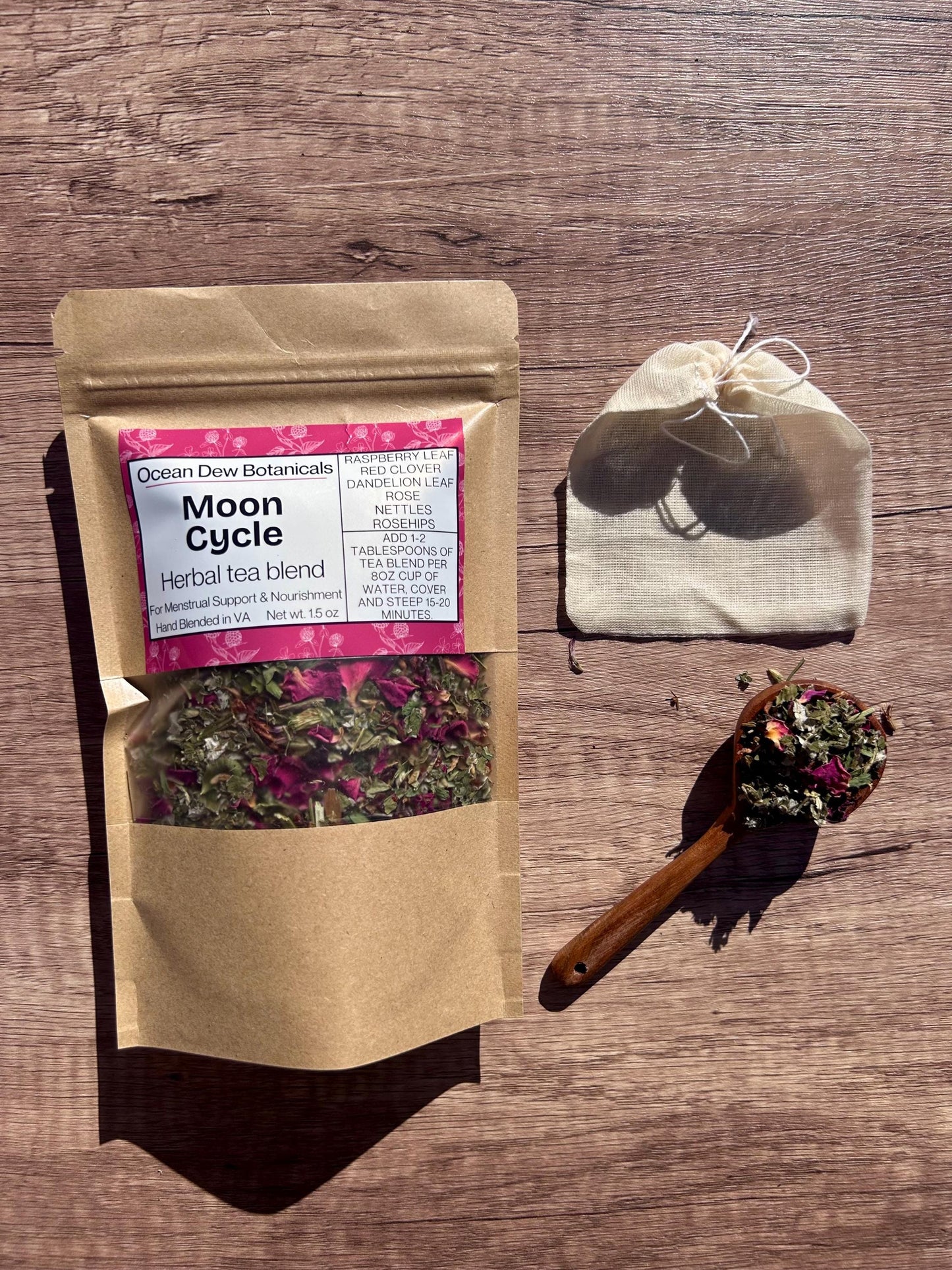 Moon Cycle Raspberry Leaf & Red Clover Herbal Tea Blend For Women's Menstrual Cycle Support