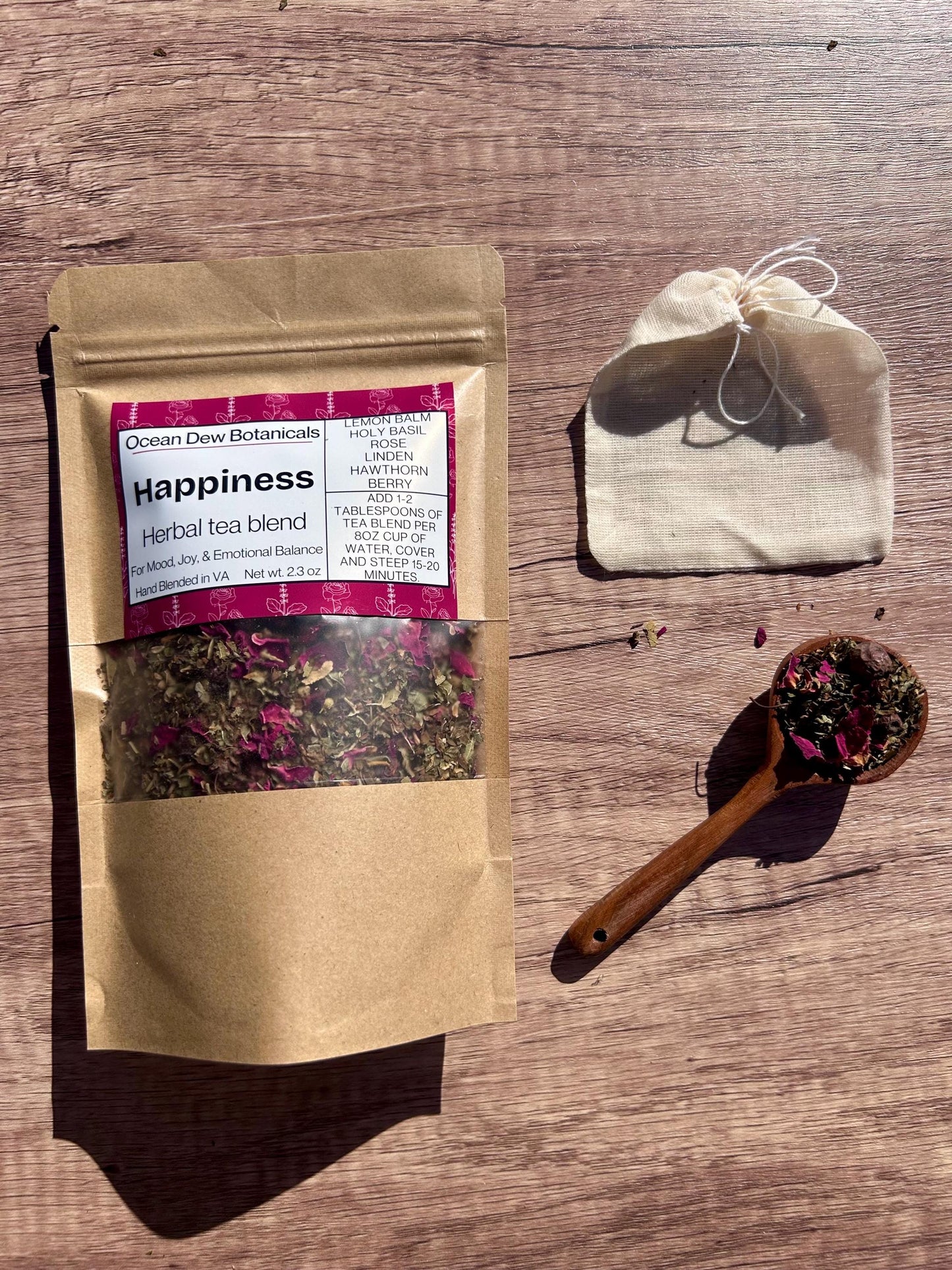 Happiness Lemon Balm & Rose Herbal Tea Blend For Mood, Joy, and Emotional Balance