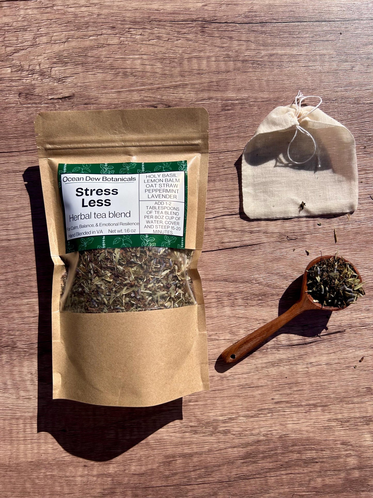 Stress Less Holy Basil & Lemon Balm Herbal Tea Blend For Calm, Balance, and Emotional Resilience