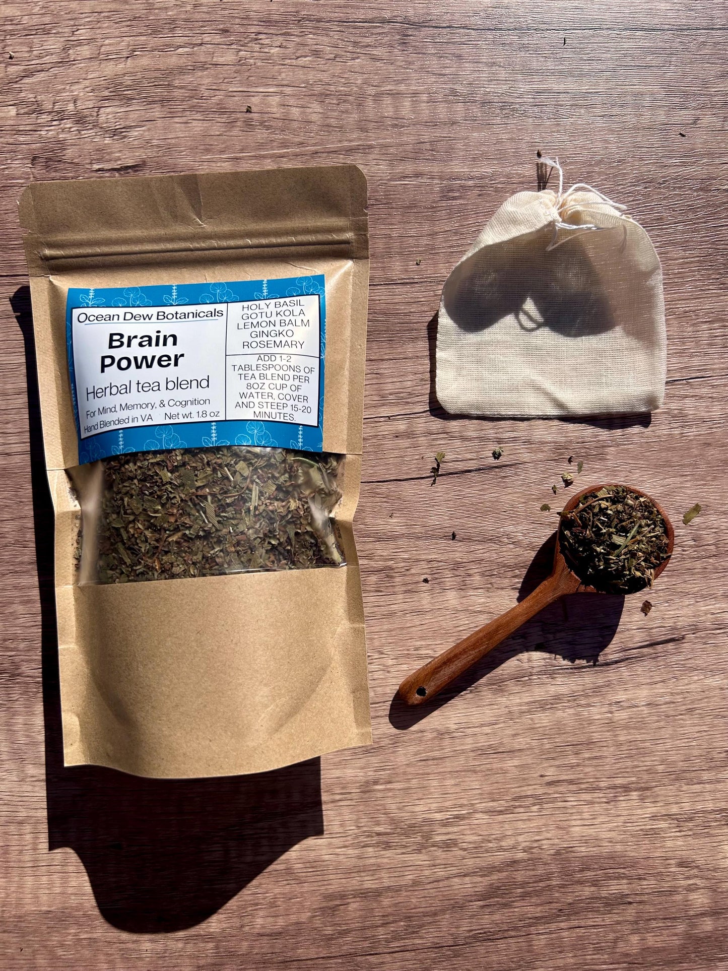 Brain Power Gotu Kola & Holy Basil Herbal Tea Blend For Mind, Memory, Cognitive Support